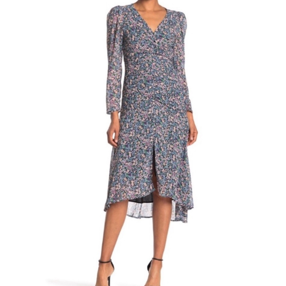 ASTR the Label Floral Long-Sleeve Ruched Midi Dress